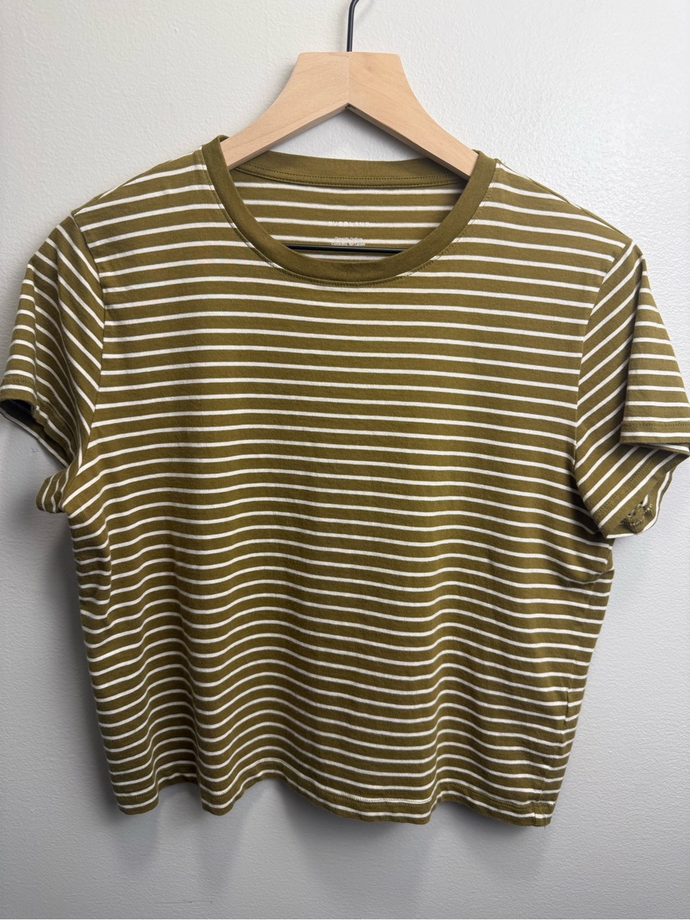 Everlane Olive & White Striped Short Sleeve Tee 100% Organic Cotton Sz M